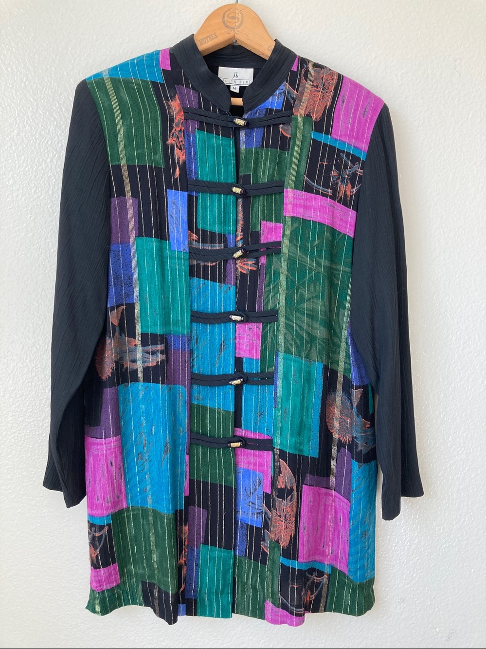 Vintage Jacyln Bene 90s Crinkle Art to wear Tunic Blouse top Metallic stripes M